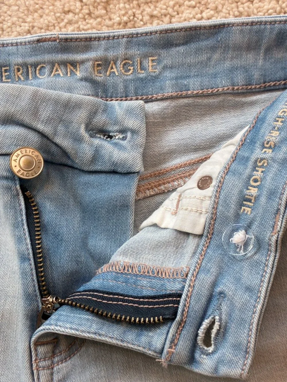 American Eagle Curvy High-Rise Shortie Stretch Jean Cross-Front Button Shorts - Picture 5 of 14